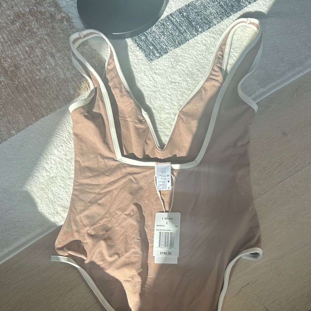 l*space Mauve Taupe One-Piece Swimsuit with White Trim - Picture 2 of 6